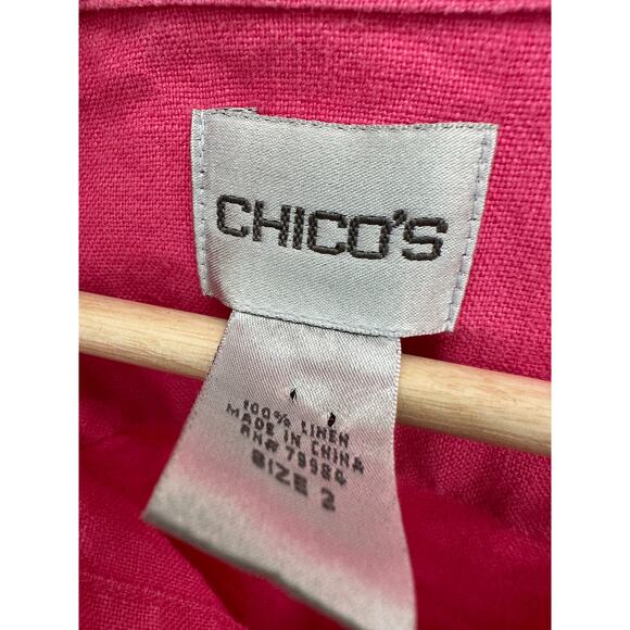 Chico's Womens Pink Linen Button Front Shirt Size 2X Coastal Lagenlook Light - Picture 6 of 7